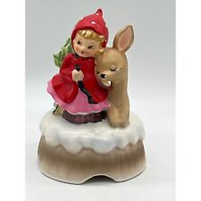 Vintage Lefton 12 Days of Christmas Girl and Reindeer Musical Figurine Japan Wor picture