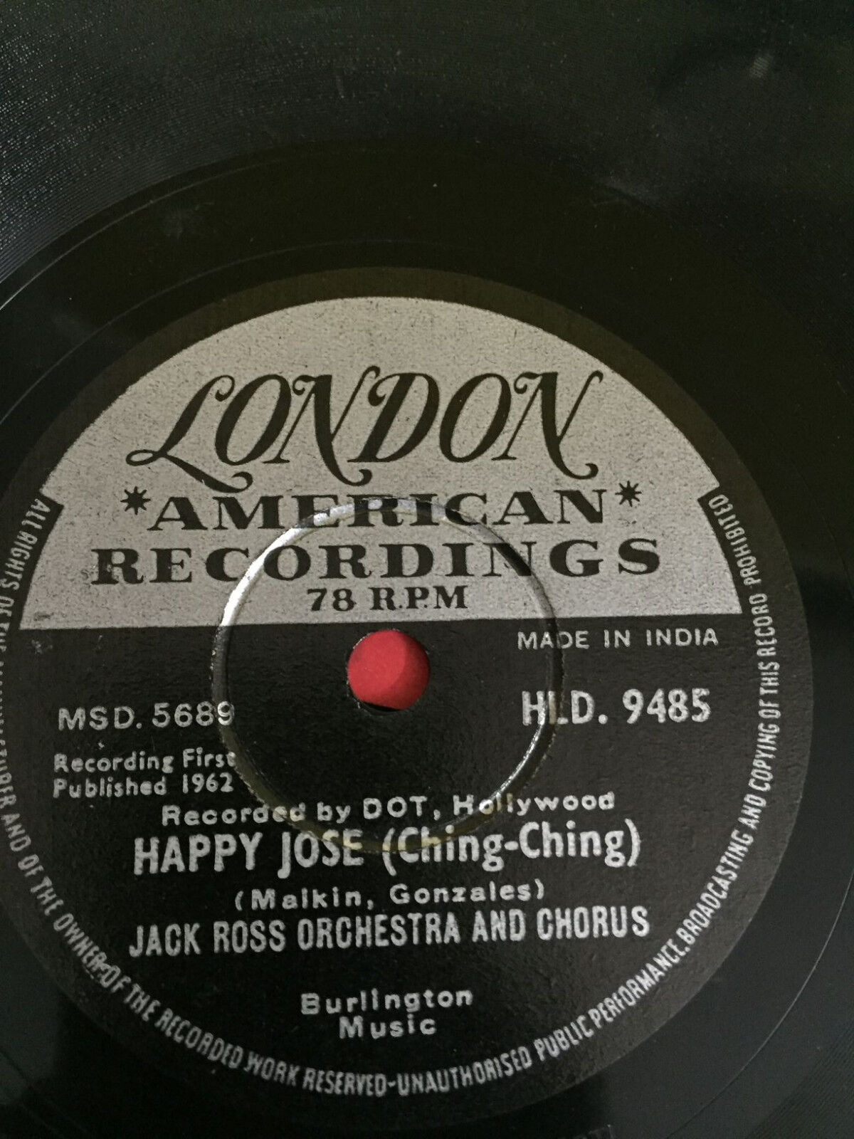 JACK ROSS ORCHESTRA HAPPY JOSE/SWEET GEORGIA BROWN RARE 78 RPM RECORD INDIA vg++
