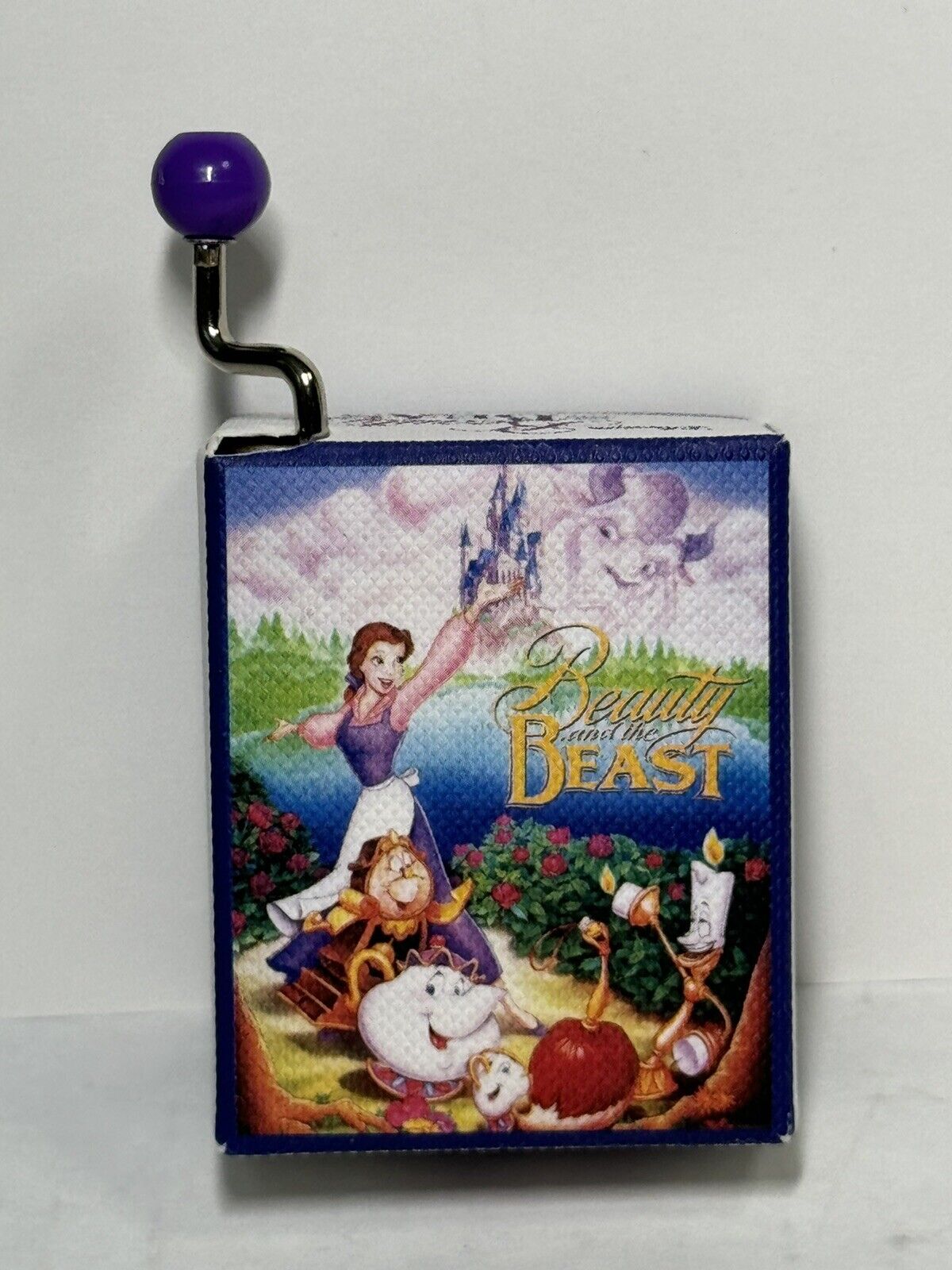 Vintage Disney Beauty and the Beast Mini Music Box Hand Crank Works Rare 1991