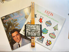 ELVIS Lot 2 VINYL albums Christmas songs Drum sticks Post card. The king Vtg picture