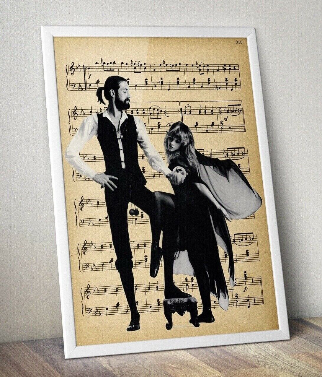 Fleetwood Mac Print, Fleetwood Mac Poster,on vintage music sheet.