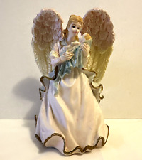 Vintage Musical Angel Figurine Holding Baby Plays Silent Night Large Wings Mica picture