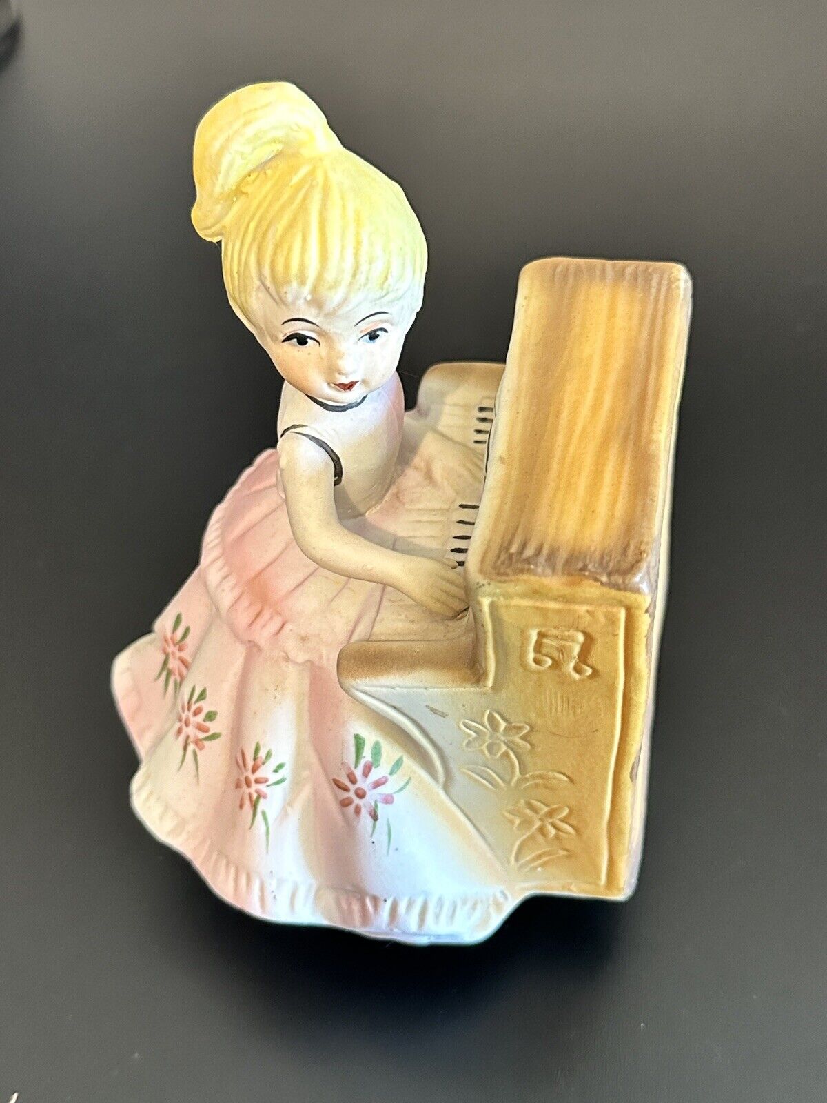 Piano Music Box Vintage Porcelain Girl Figurine Victorian Plays Music Turns