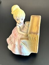 Piano Music Box Vintage Porcelain Girl Figurine Victorian Plays Music Turns picture