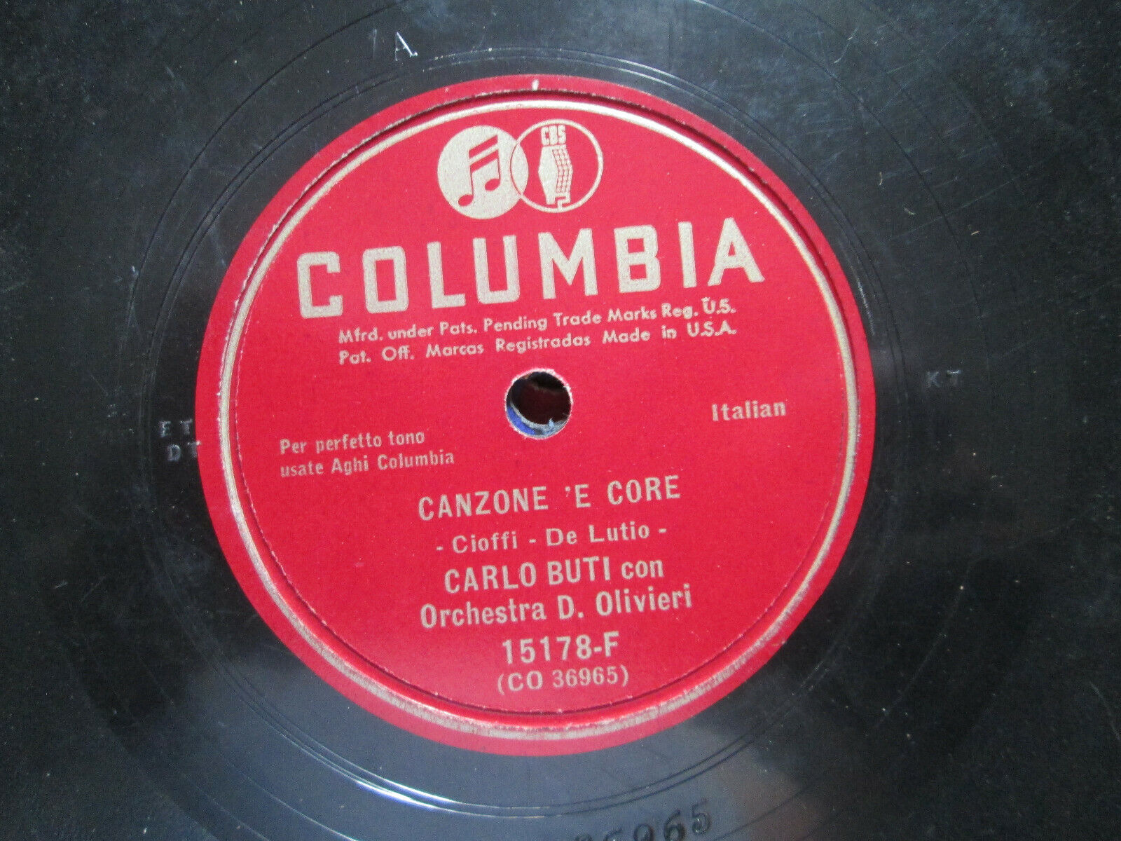 Dormiveglia/Canzone 'E Core Italian Carlo Buti  Columbia 78 RPM vintage record