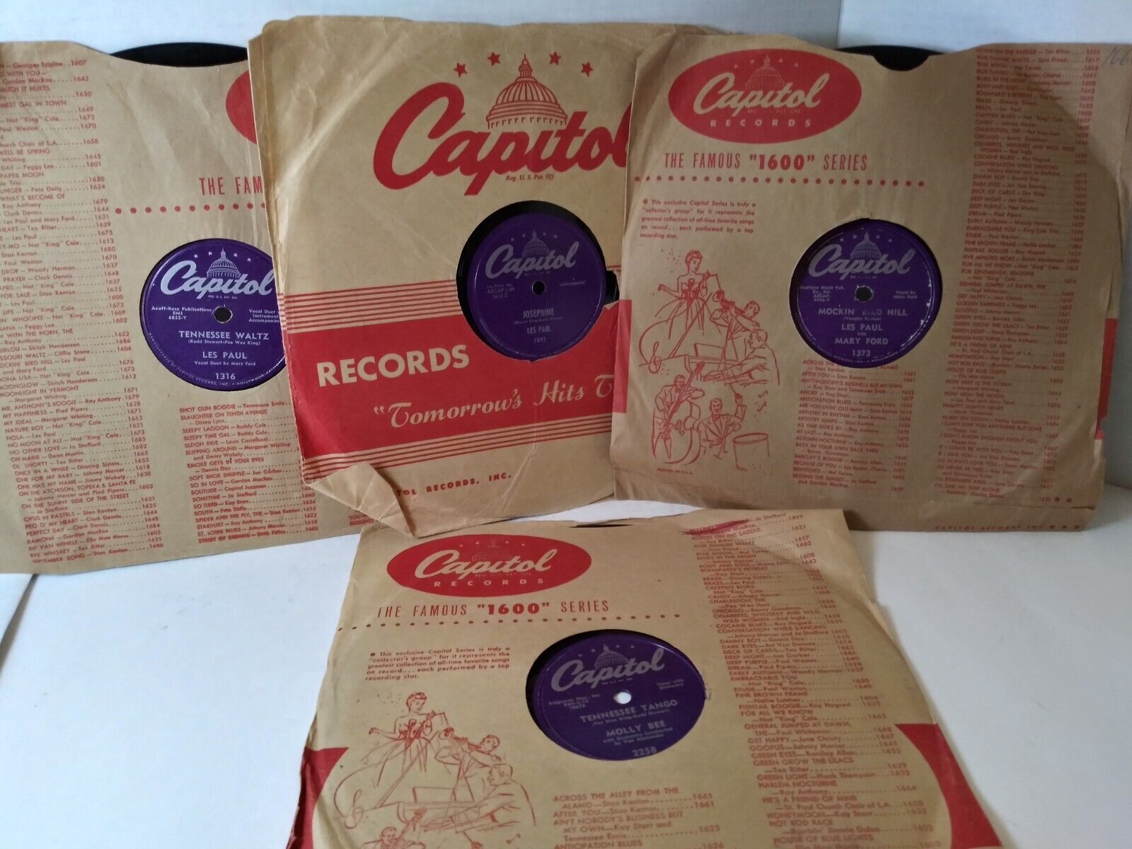 4x78rpm LES PAUL, MARY FORD Mocking Bird Hill, MOLLY BEE Tango, Capitol - L56