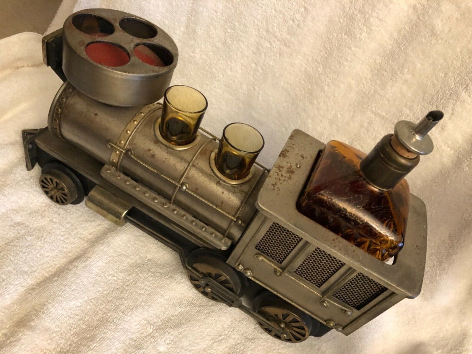 Vintage Train Locomotive, Decanter, Shot Glasses (2), Musical Box