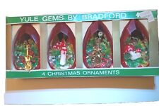 Vtg YULE GEMS Christmas Diorama MCM Teardrop Ornaments in Box By Bradford  picture