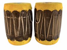 Vintage Drums Yellow Brown Salt and Pepper Shakers Japan picture