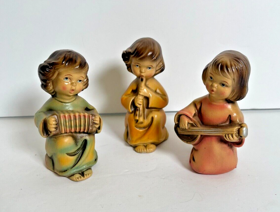 Vintage 1960s Christmas Angels w/Musical Instruments Figurines - Set of 3 Japan