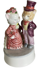 Vintage Porcelain Musical Cat Couple Figurine On Pedestal picture