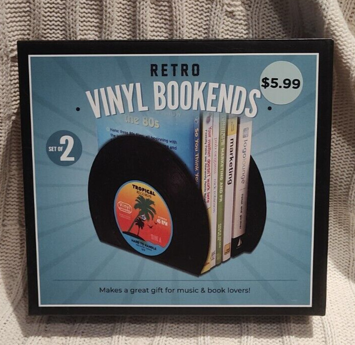 Retro Vinyl Record Bookends Set of 2 Organization Display