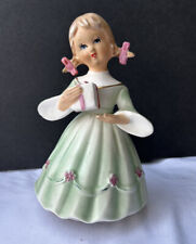 Vintage Schmid Porcelain Rotating Music Box Girl w Present  Plays Happy Birthday picture