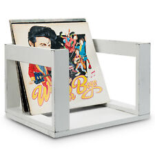 MyGift Vintage White Solid Wood Vinyl LP Record Album Storage Display Crate Box picture