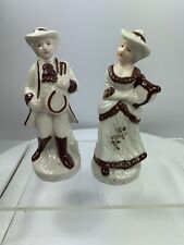 Victorian Music Couple Woman Lute Man Banjo Ceramic White Brown Flowers Clean  picture