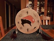 Native American Hand Painted 12 Inch Rawhide Drum signed picture