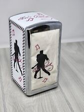 1997 Vintage Elvis Presley Music Notes Napkin Holder Pink White and Chrome picture