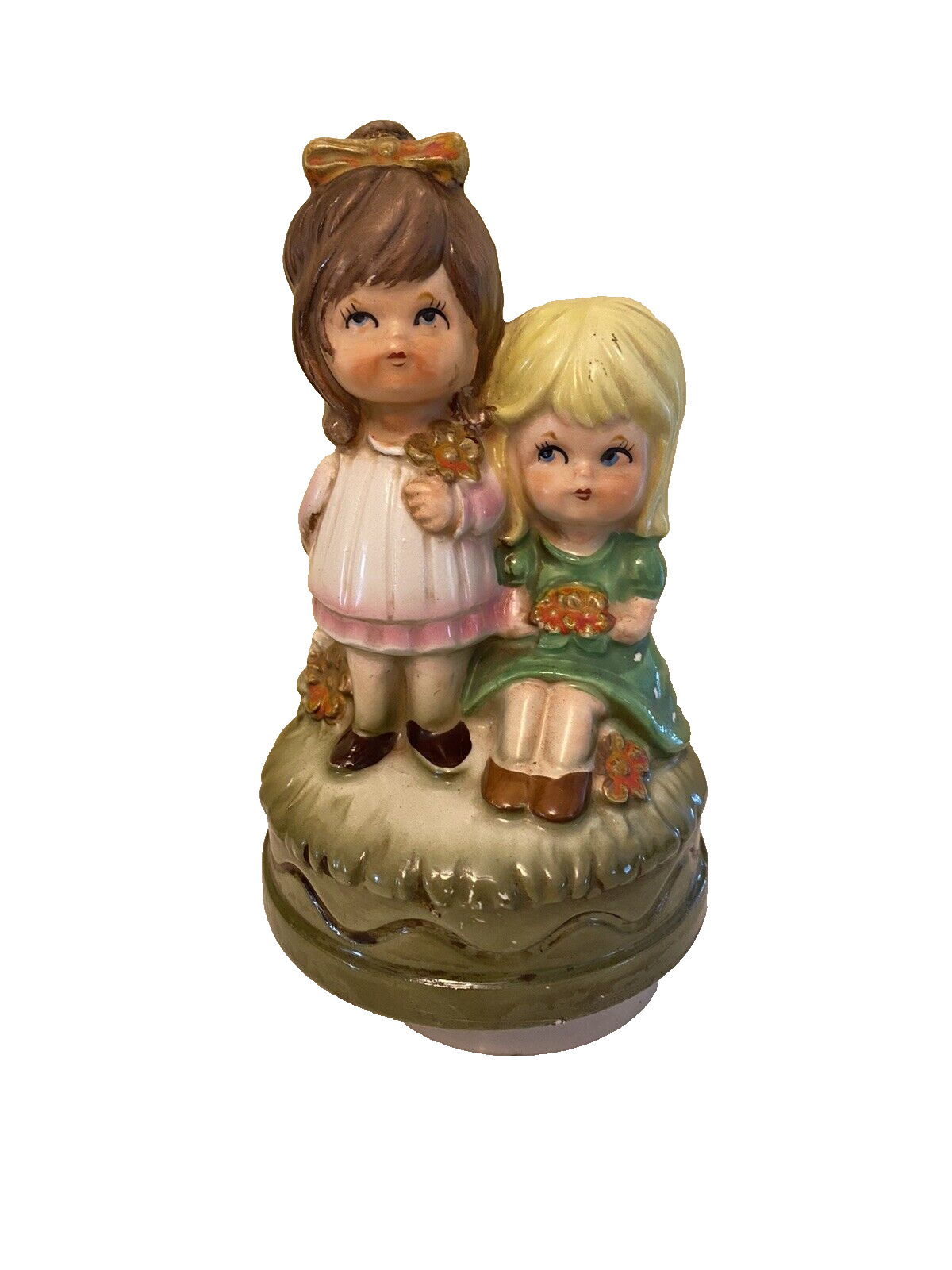 The Akron Vintage made in Japan porcelain music box two girls