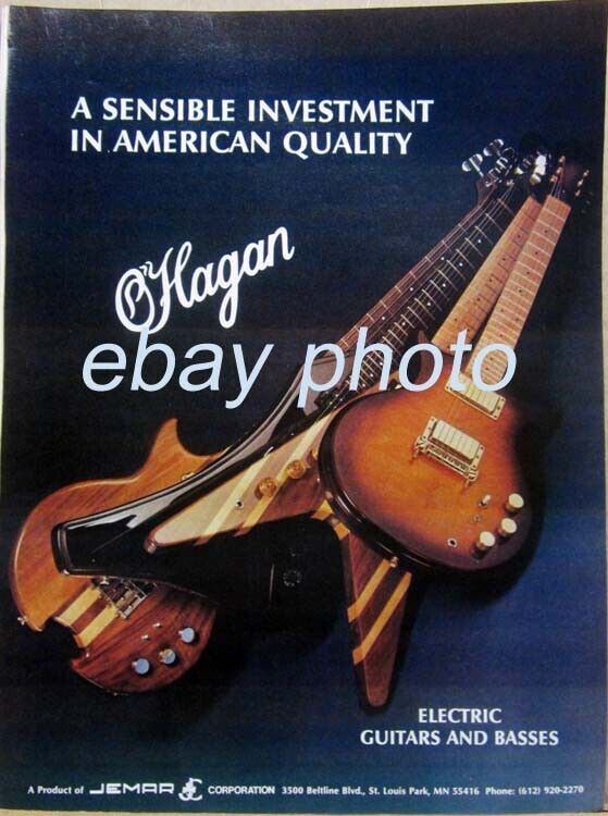O\'HAGAN Electric Guitars and Basses color Print Ad 1982 \