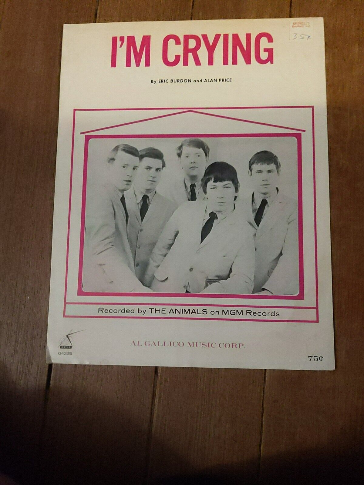 IM CRYING THE ANIMALS ON MGN RECORDS SHEET MUSIC RARE VTG