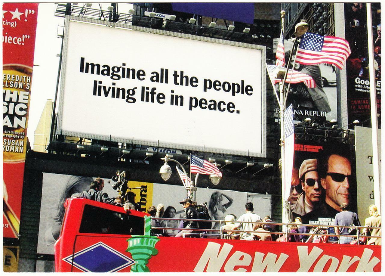 Postcard of John Lennon Imagine Lyrics on Billboard Times Square NYC 2002
