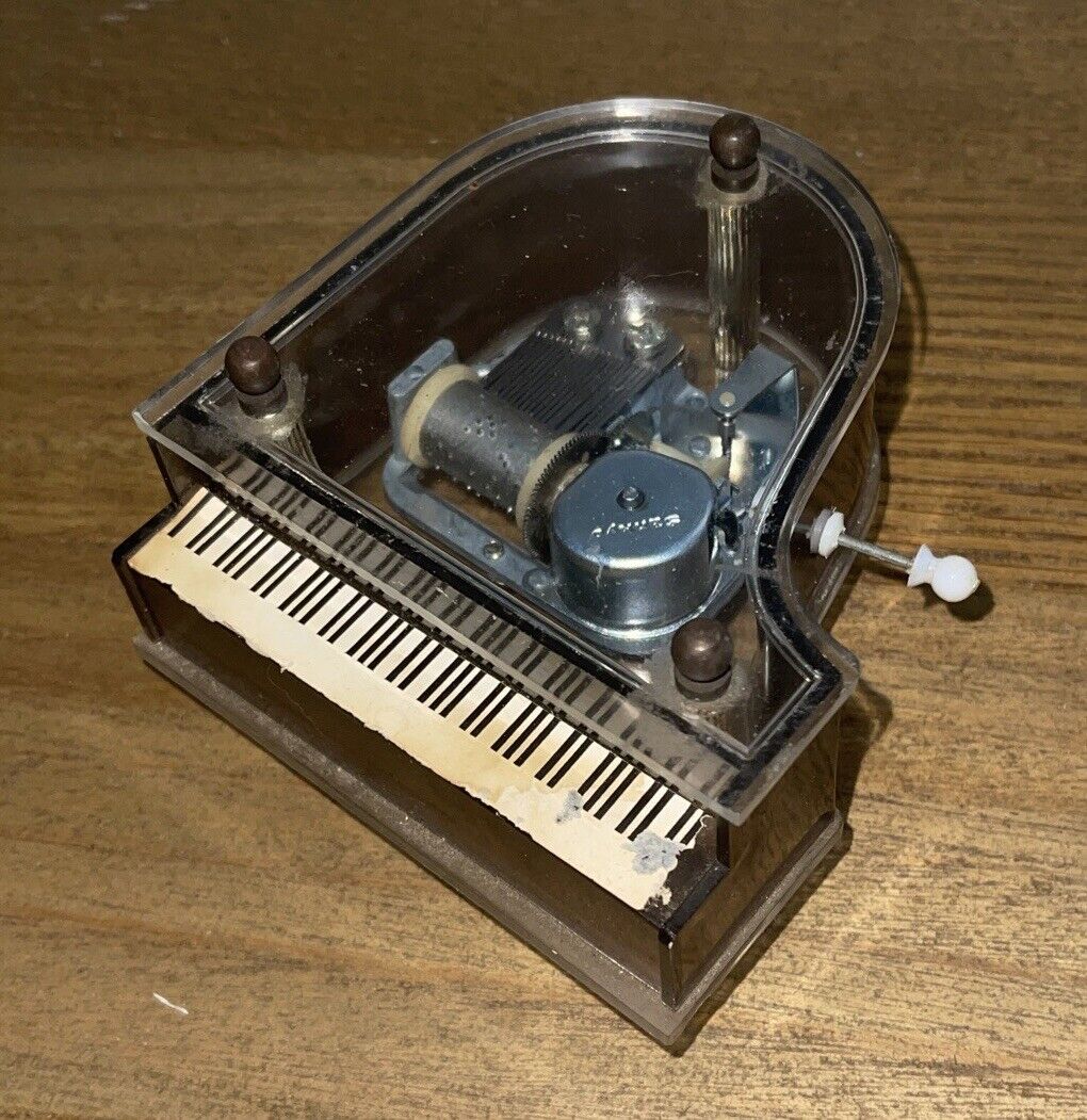 Vintage Clear Grand Piano Music Box / Doll House/ Play Softly Love/ Malaysia