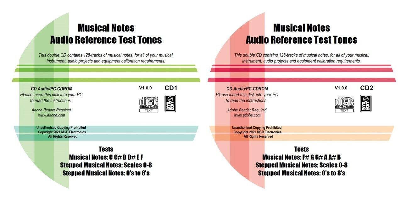 CA Musical Notes | Audio Reference | Calibration | Stepped Test Tones Double CD