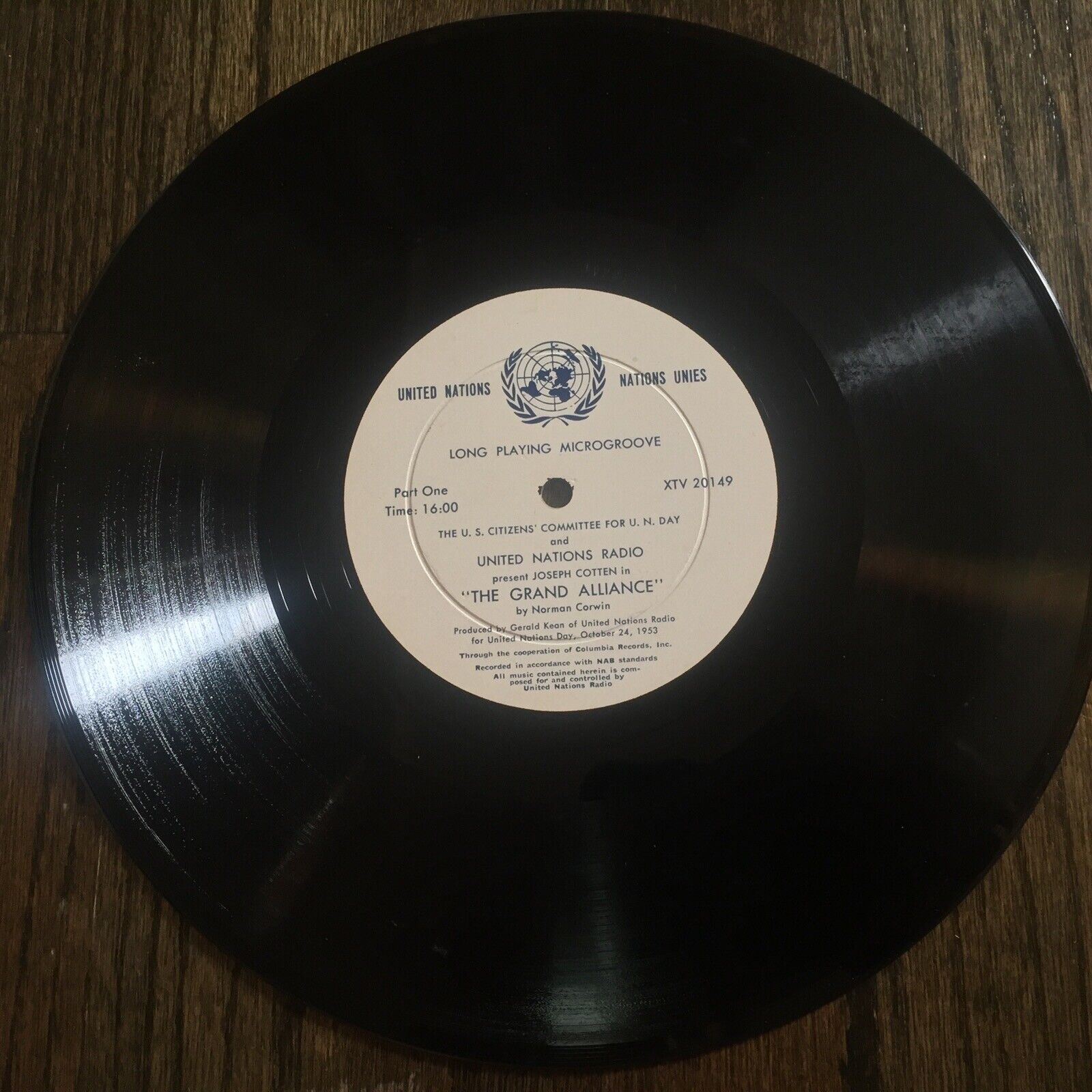 United Nations Radio Transcription 1953 Joseph Cotton Grand Alliance 