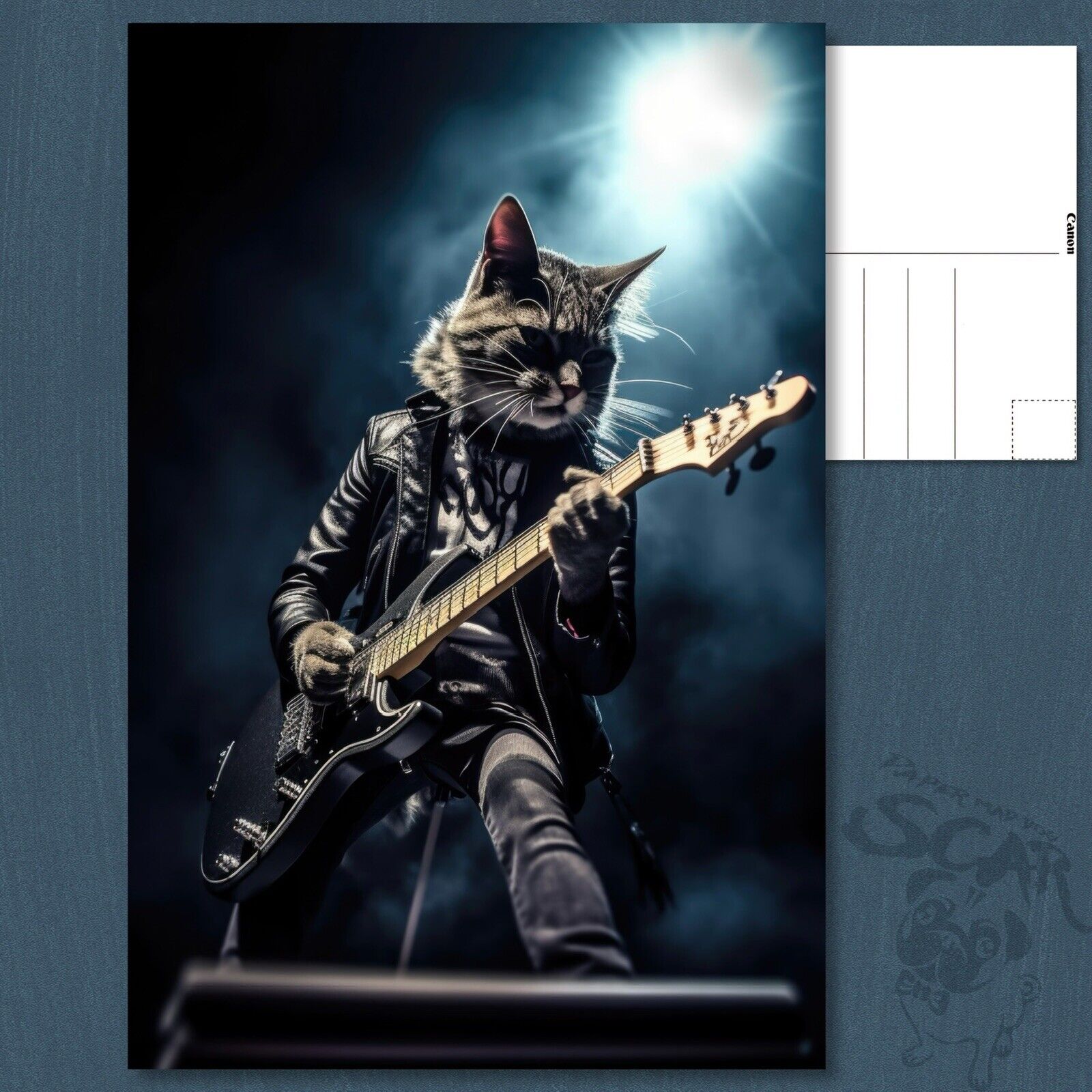 🐱🎸 Cat Playing Electric Guitar on Rock Stage - Purrfectly Rockin'￼ Postcard