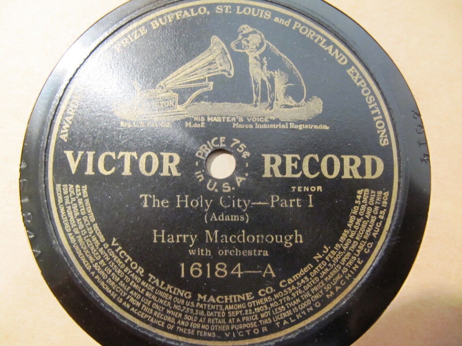 1908 Harry MacDonough tenor Stephen Adams Hymn THE HOLY CITY Victor 16184 _
