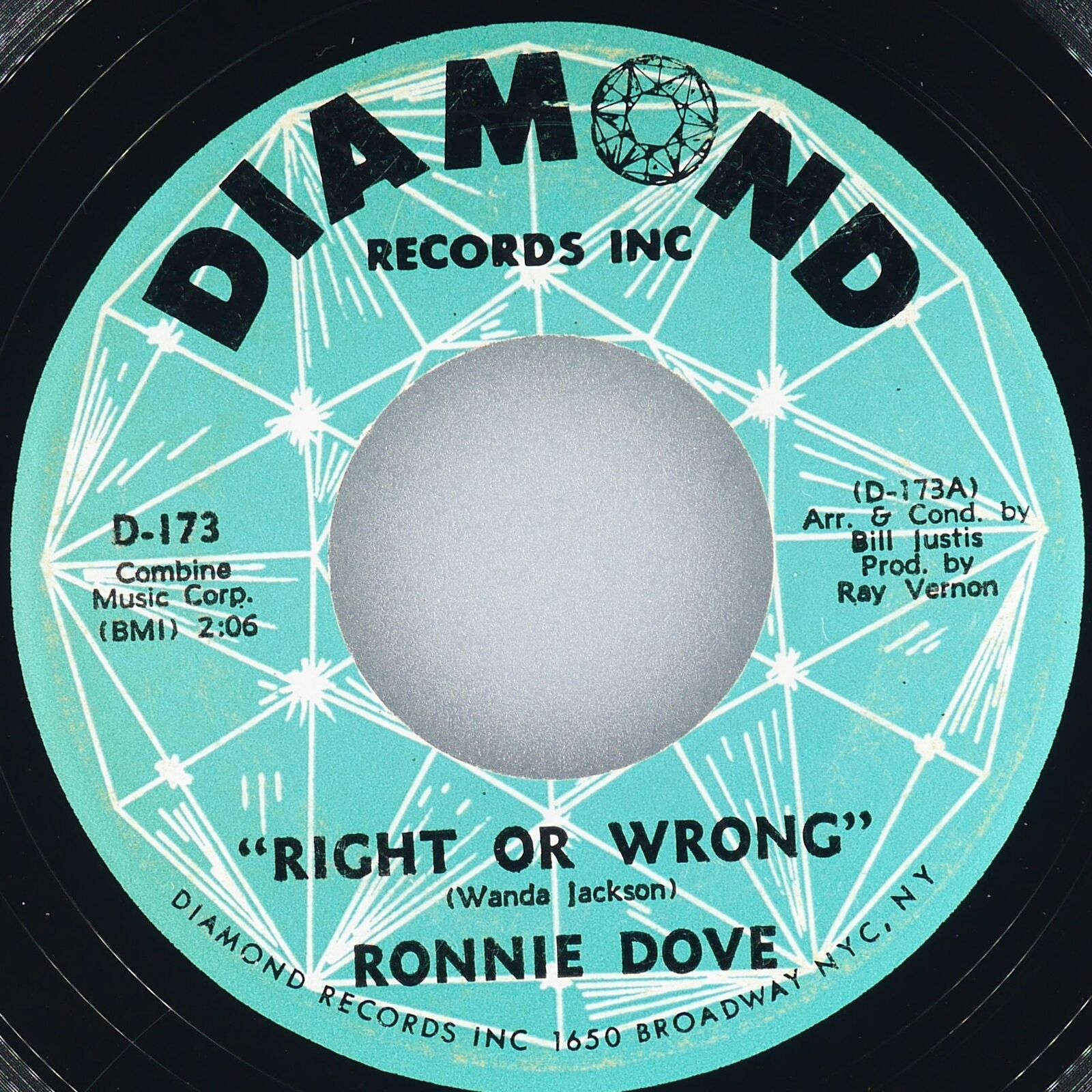 RONNIE DOVE Right Or Wrong / Baby, Put Your Arms Around Me DIAMOND INC D-173 EX