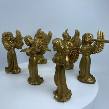 Vintage Gold Miniature Angels Ornament Playing Musical Instrument Lot OF 6 picture