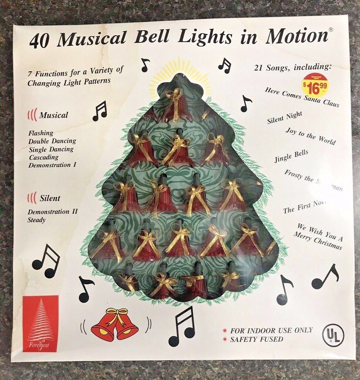 Vintage 40 Musical Bell Lights In Motion 21 Songs 7 Functions Changing Patterns 
