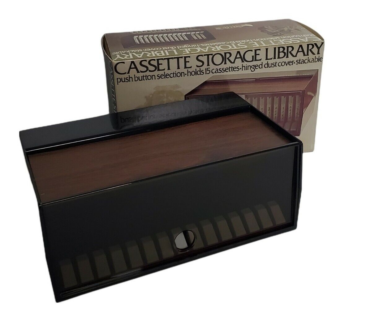 Vintage Rare Plastic 15 Cassette Tape Case Holder Storage Push Button Selection