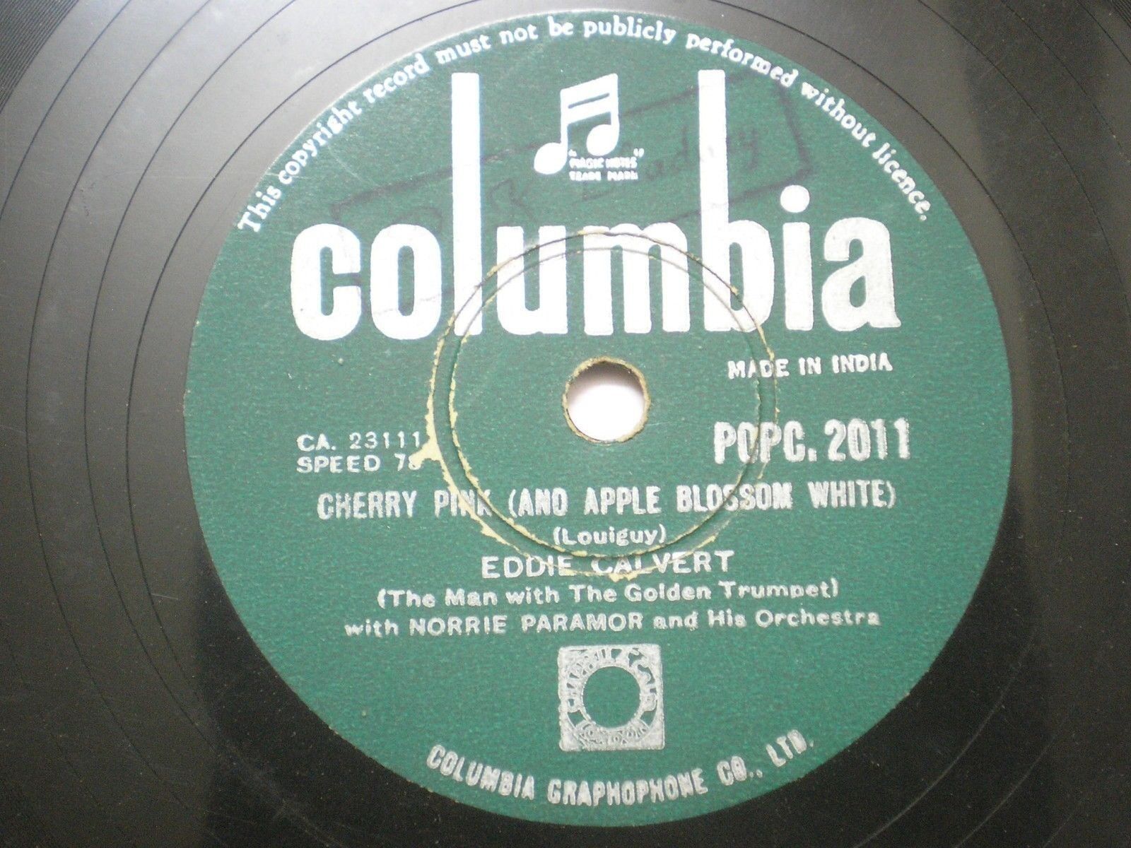 EDDIE CALVERT POPC 2011 INDIA INDIAN RARE 78 RPM RECORD 10\