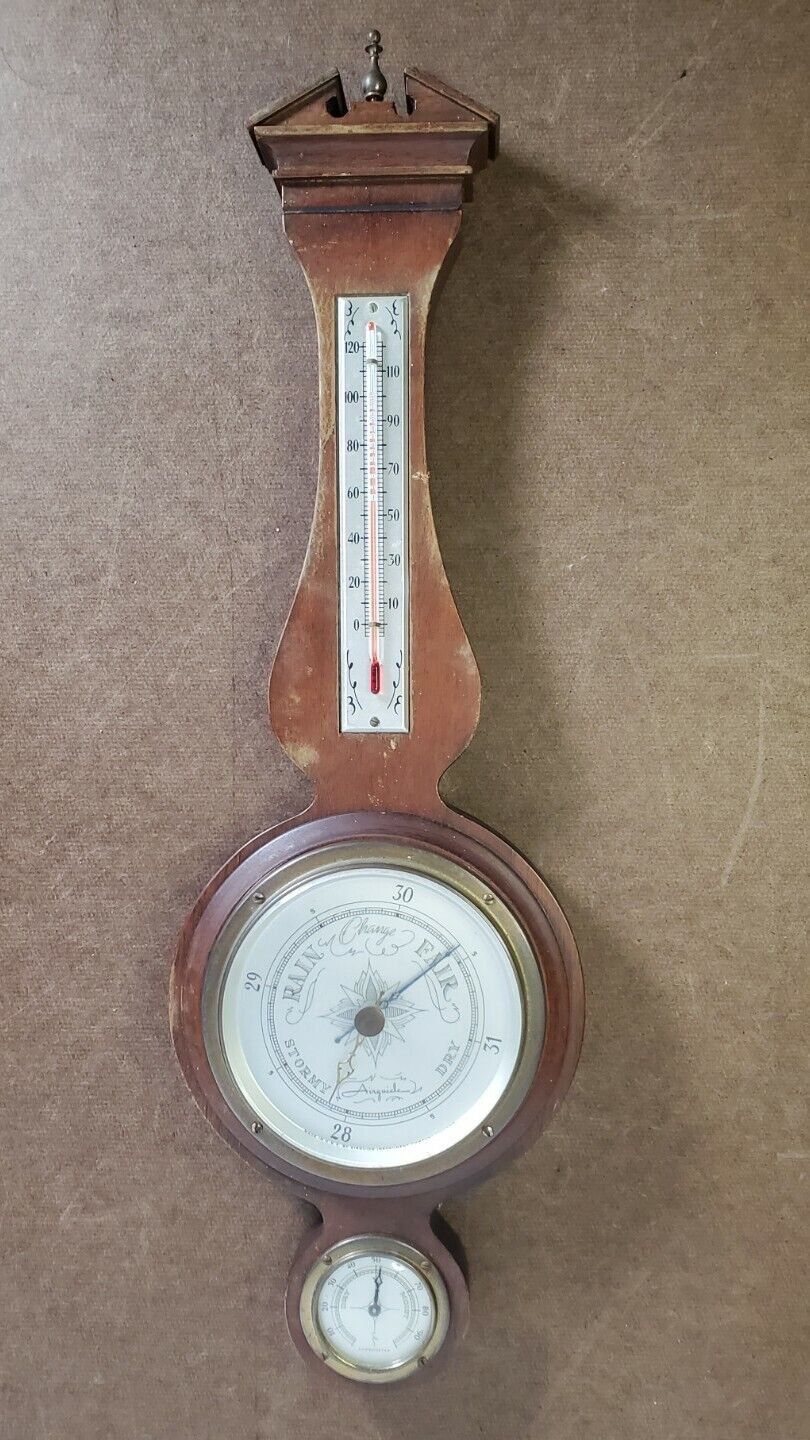 Vintage Mahogany Airguide Thermometer Barometer Hygrometer Banjo 20\