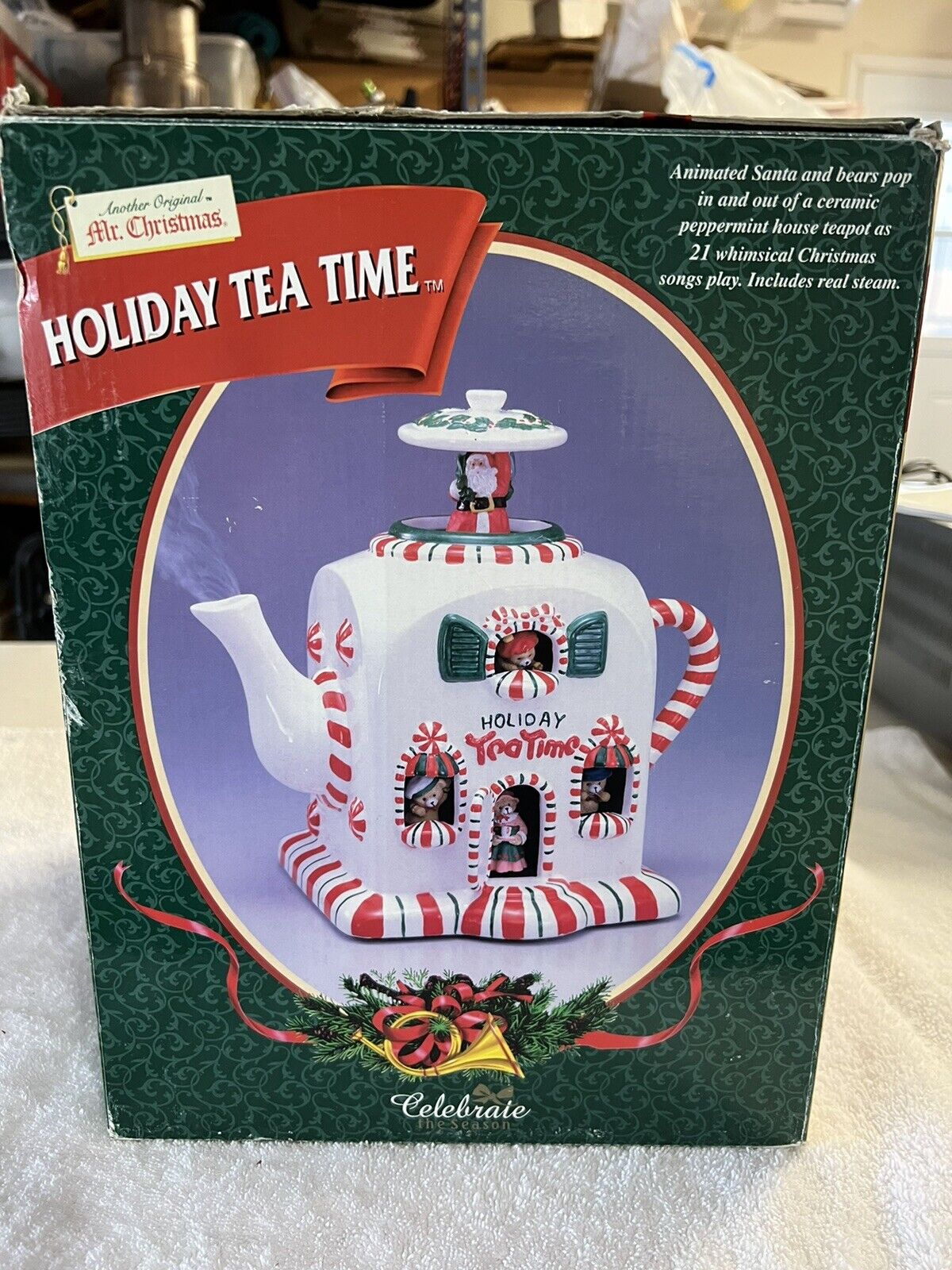 Vintage Mr Christmas Holiday Tea Time Musical Animated Peppermint Teapot Sears