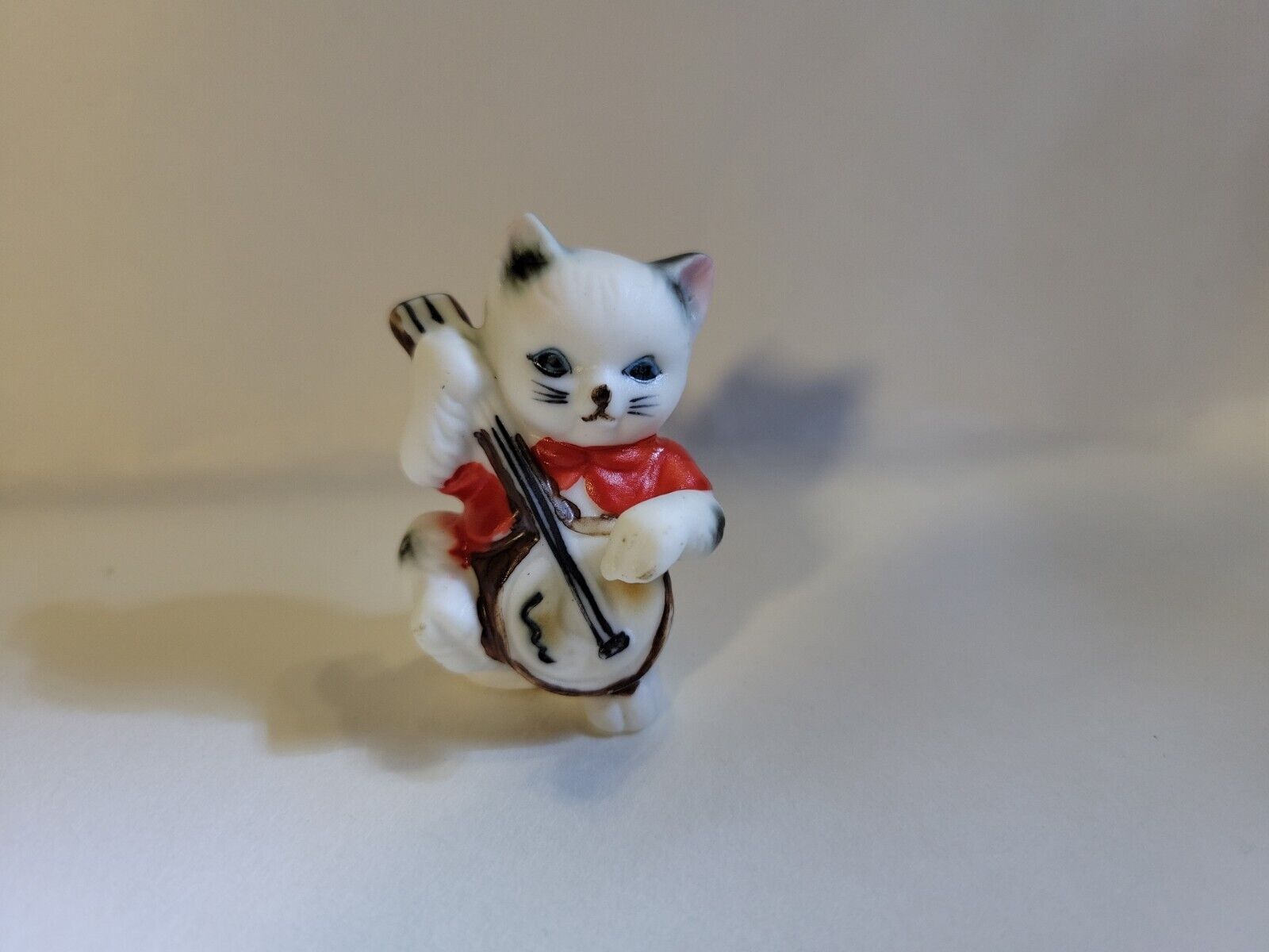 Vintage Cat Playing Banjo Miniature Porcelain Figurine