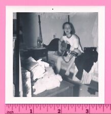 Barefoot College Girl Musician Holding Guitar in Room Vintage Snapshot Photo picture