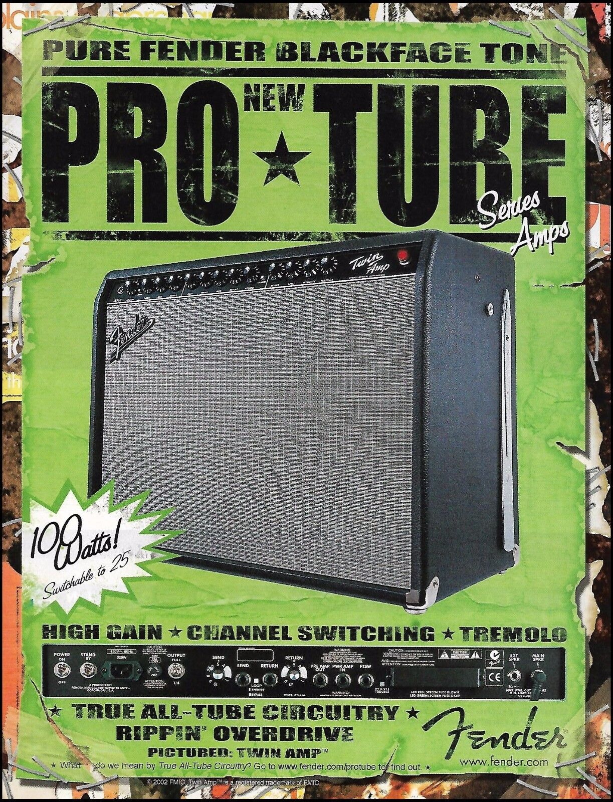 Fender Pro Tube Series Guitar Twin Amp 2002 ad 8 x 11 amplifier advertisement