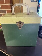 Vintage 45 RPM Metal Record Storage Box Case with 48 Records Inside And Dividers picture
