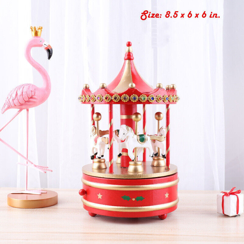Valentine's Day Gift Wooden Music Box Vintage Carousel Home Decoration Holiday