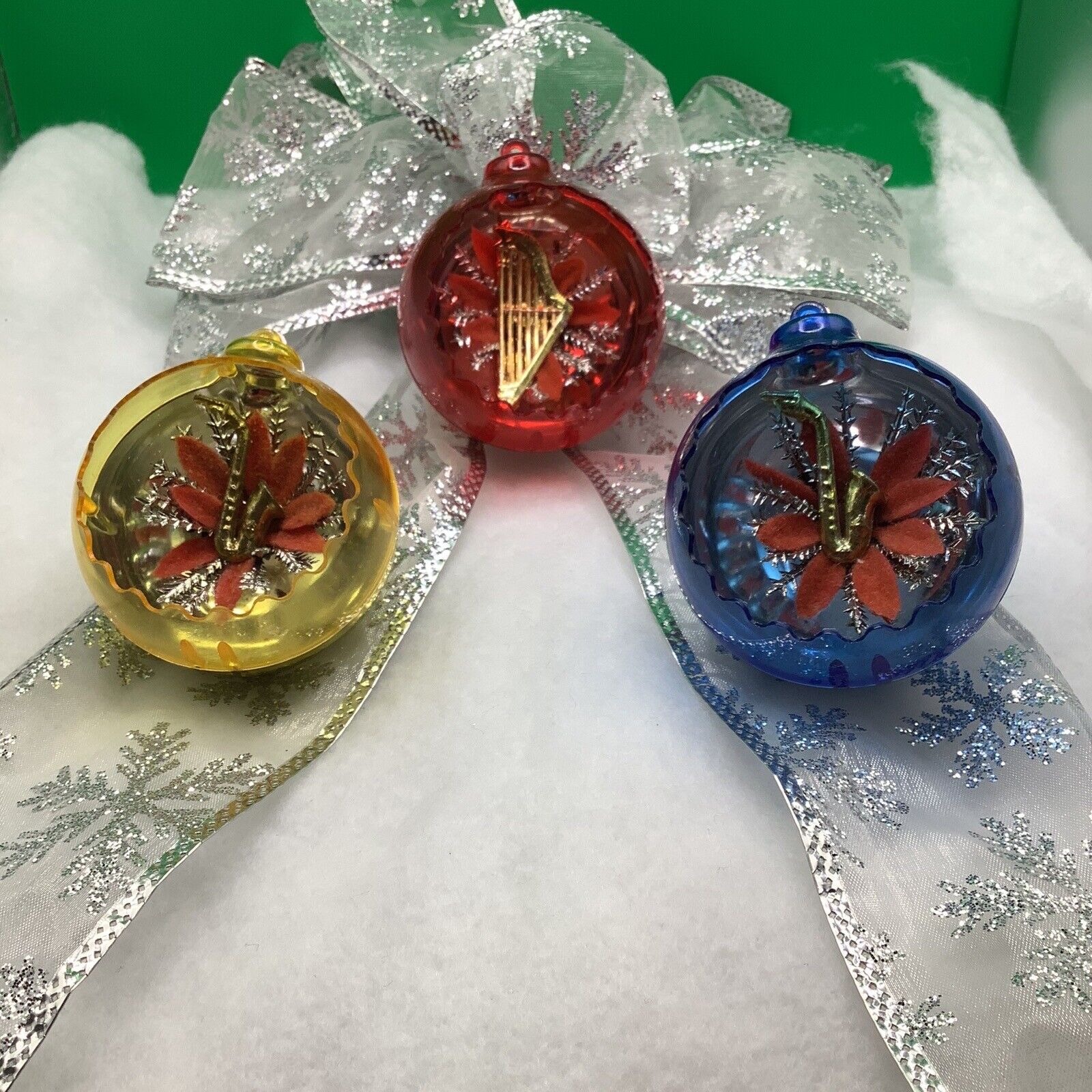 Vintage Jewel Brite Musical Themed 3D Diorama Christmas Ornaments