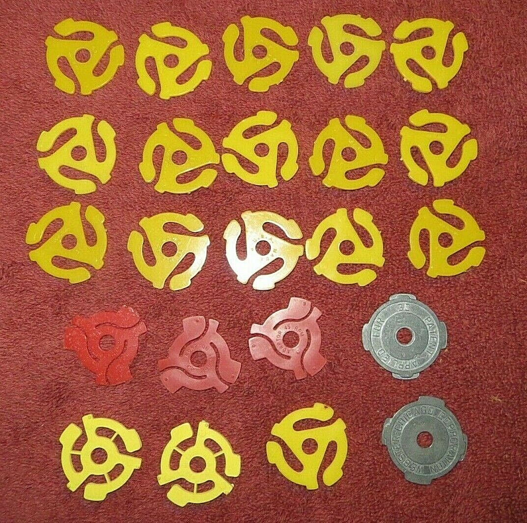 Lot of 23 Vintage 1960\'s 45 RPM Vinyl Record Adapters 21 Plastic and 2 Metal