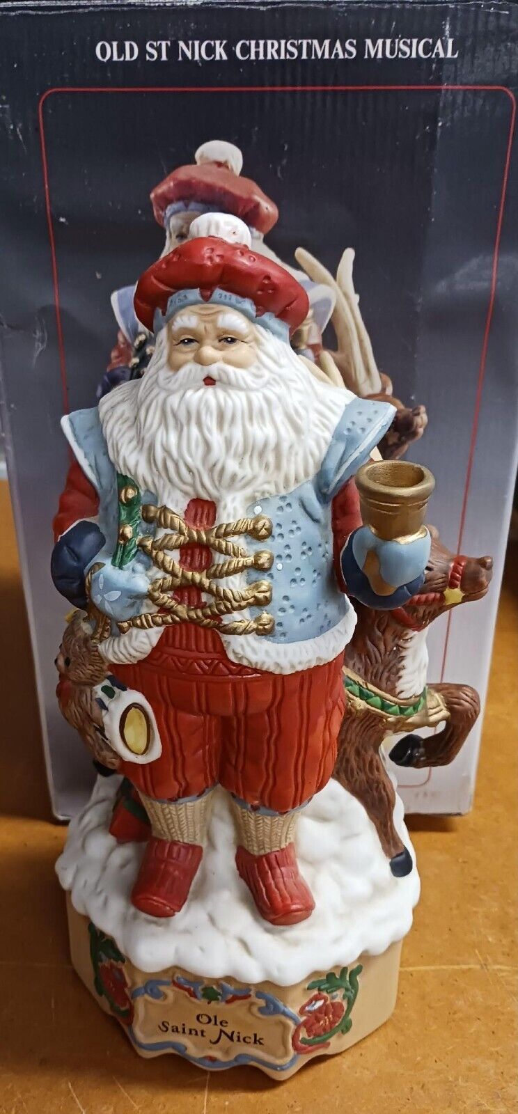 Vintage Santa Music Box Ole Saint Nick Santa Claus Figurine Christmas Decor