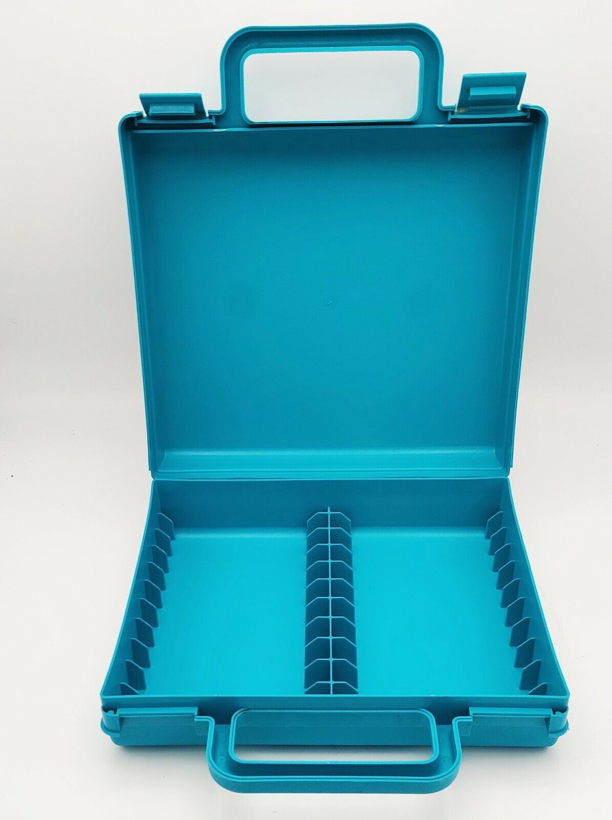Vintage Turquoise Teal Blue Plastic Cassette Carrying Carry Case Holds 20 Tapes