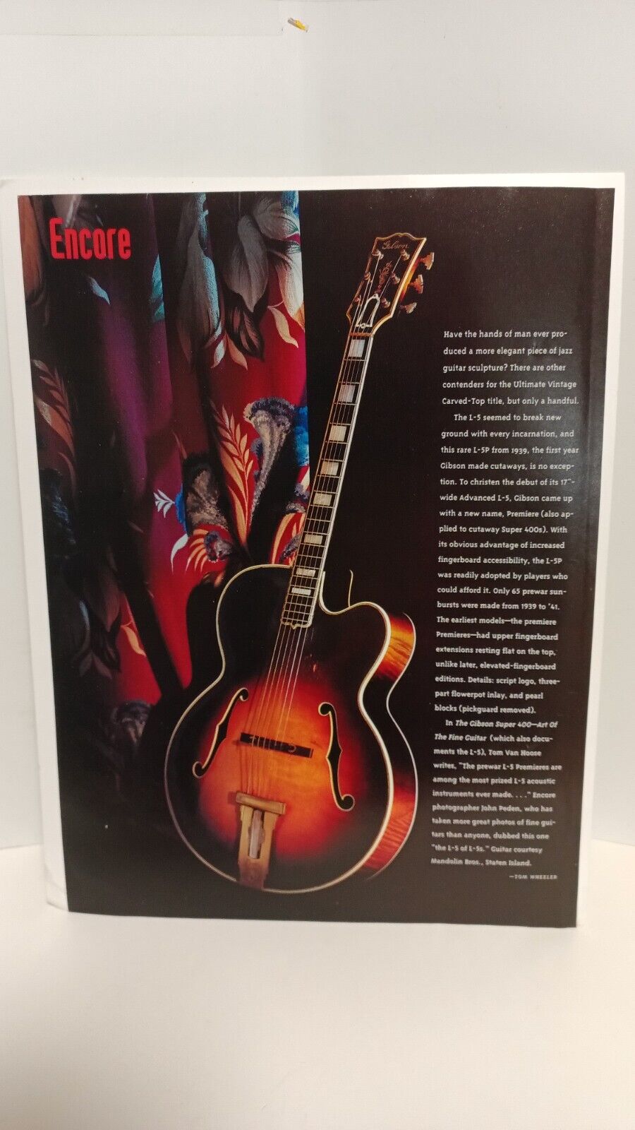 GIBSON L-5 GUITAR - ENCORE FEATURE PAGE -  , 11X8.5 - PRINT AD. x3