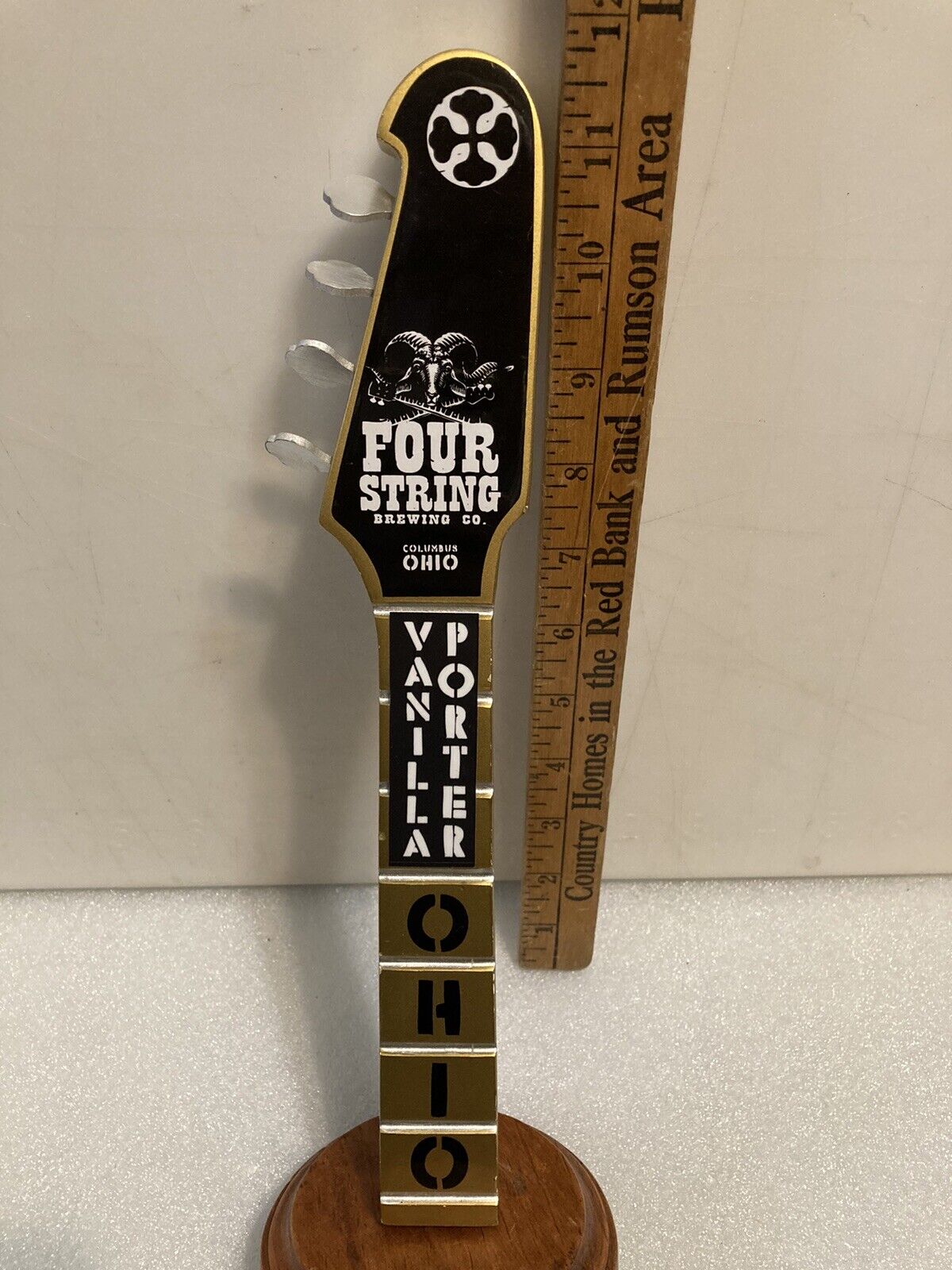 FOUR STRINGS BREWING 4 STRING BASS GUITAR VANILLA PORTER beer tap handle. OHIO