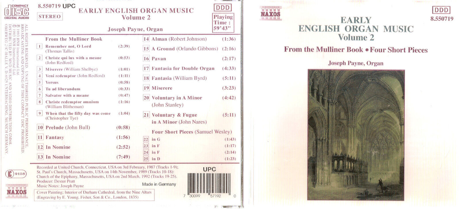 Joseph Payne - Vol. 2 Early English Organ Mus (CD, 1994) #0722FG