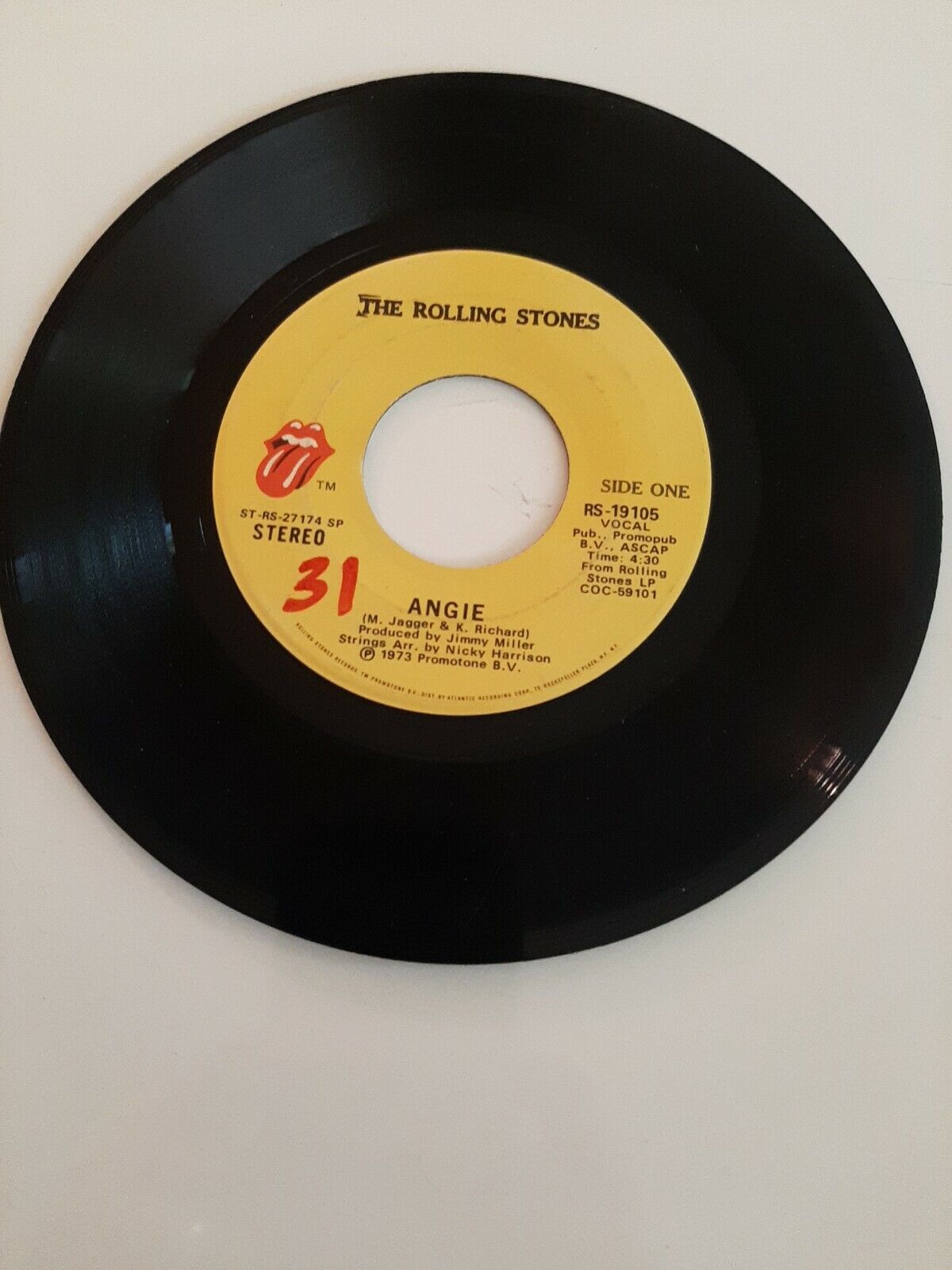 45 Record The Rolling Stones Angie VG